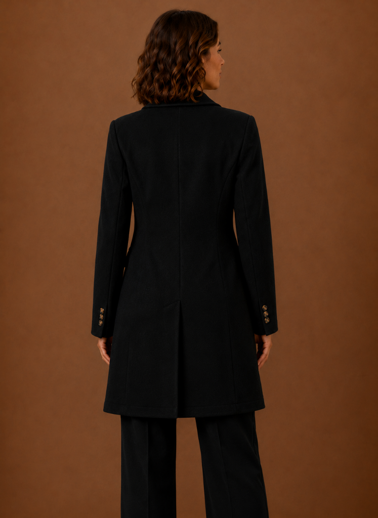 Women's tailored double-breasted wool coat in a classic design, perfect for winter fashion, featuring a chic silhouette and warm fabric. 5