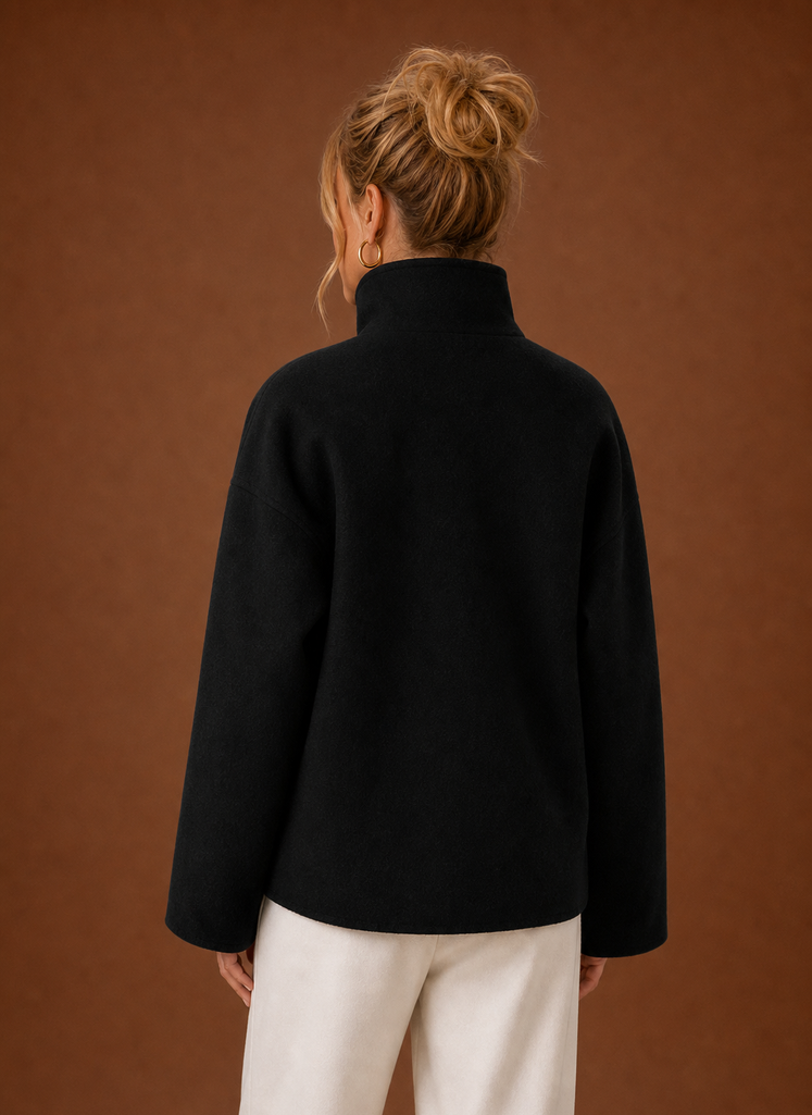 Women's tailored funnel neck jacket in a stylish design, perfect for versatile layering in any season, featuring a flattering fit and high-quality material. 6