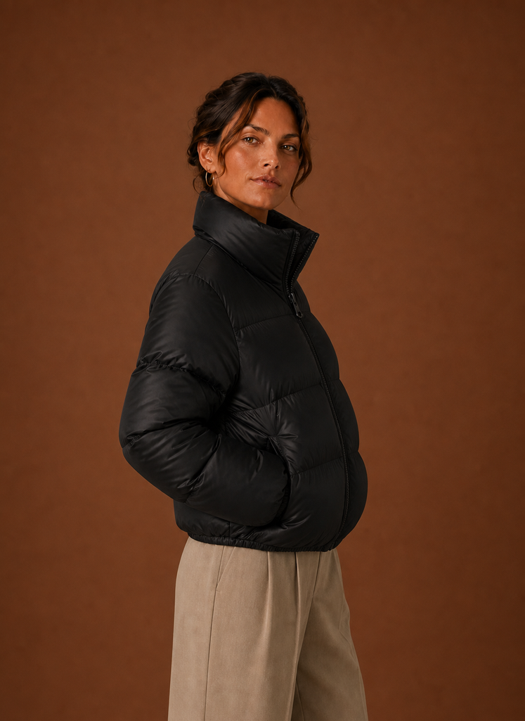 Women's tailored quilted puffer jacket in stylish design, perfect for fall and winter warmth and fashion. 5