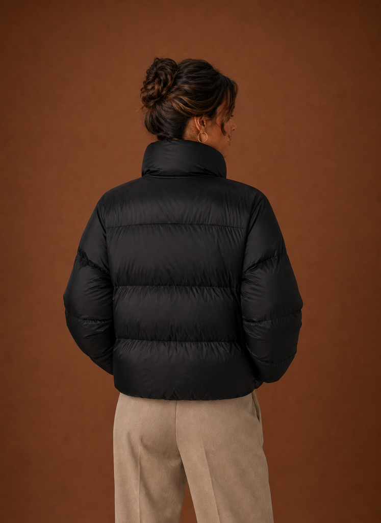 Women's tailored quilted puffer jacket in stylish design, perfect for fall and winter warmth and fashion. 6