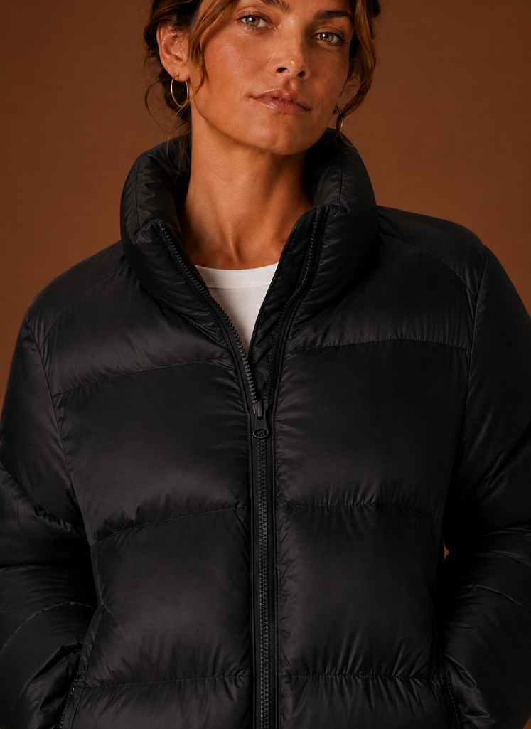 Women's tailored quilted puffer jacket in stylish design, perfect for fall and winter warmth and fashion. 7