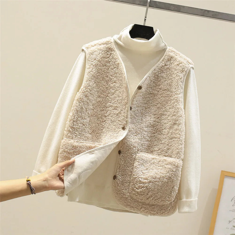 Women's Warm Cotton Bodywarmer with Button Closure and Pockets 0