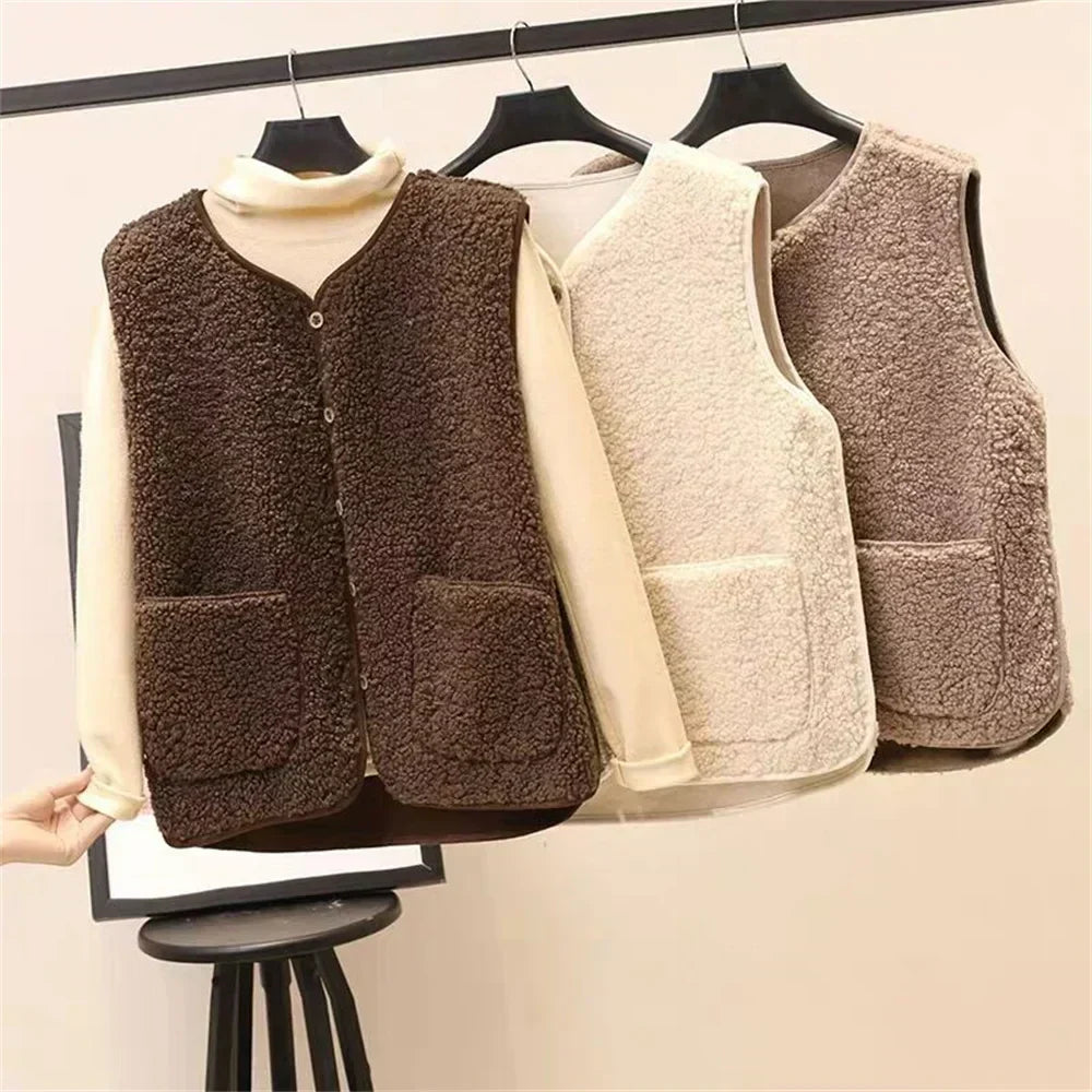 Women's Warm Cotton Bodywarmer with Button Closure and Pockets 2