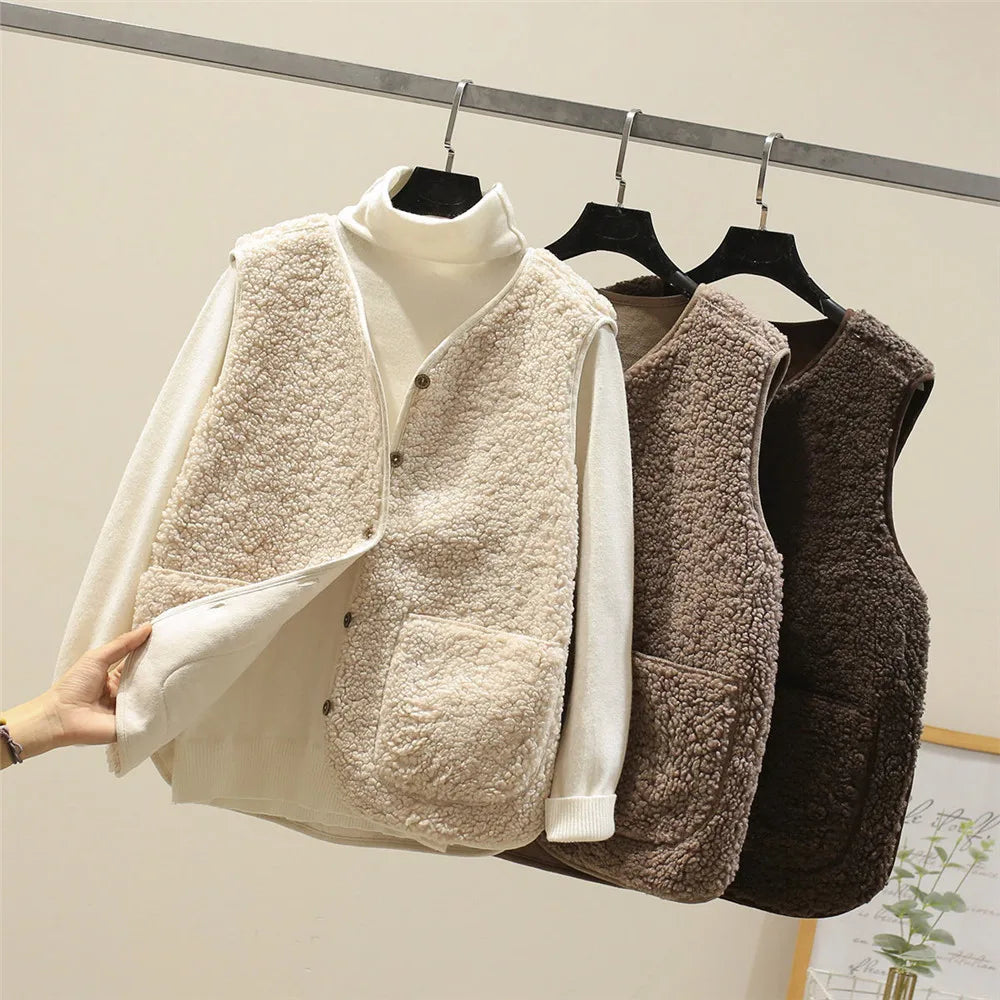 Women's Warm Cotton Bodywarmer with Button Closure and Pockets 4