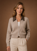 Women's zip knit jacket featuring a classic collar and relaxed fit, perfect for casual outings and layering in cooler weather. 0