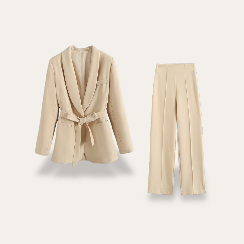 Belted Blazer and Wide Leg Trousers Set