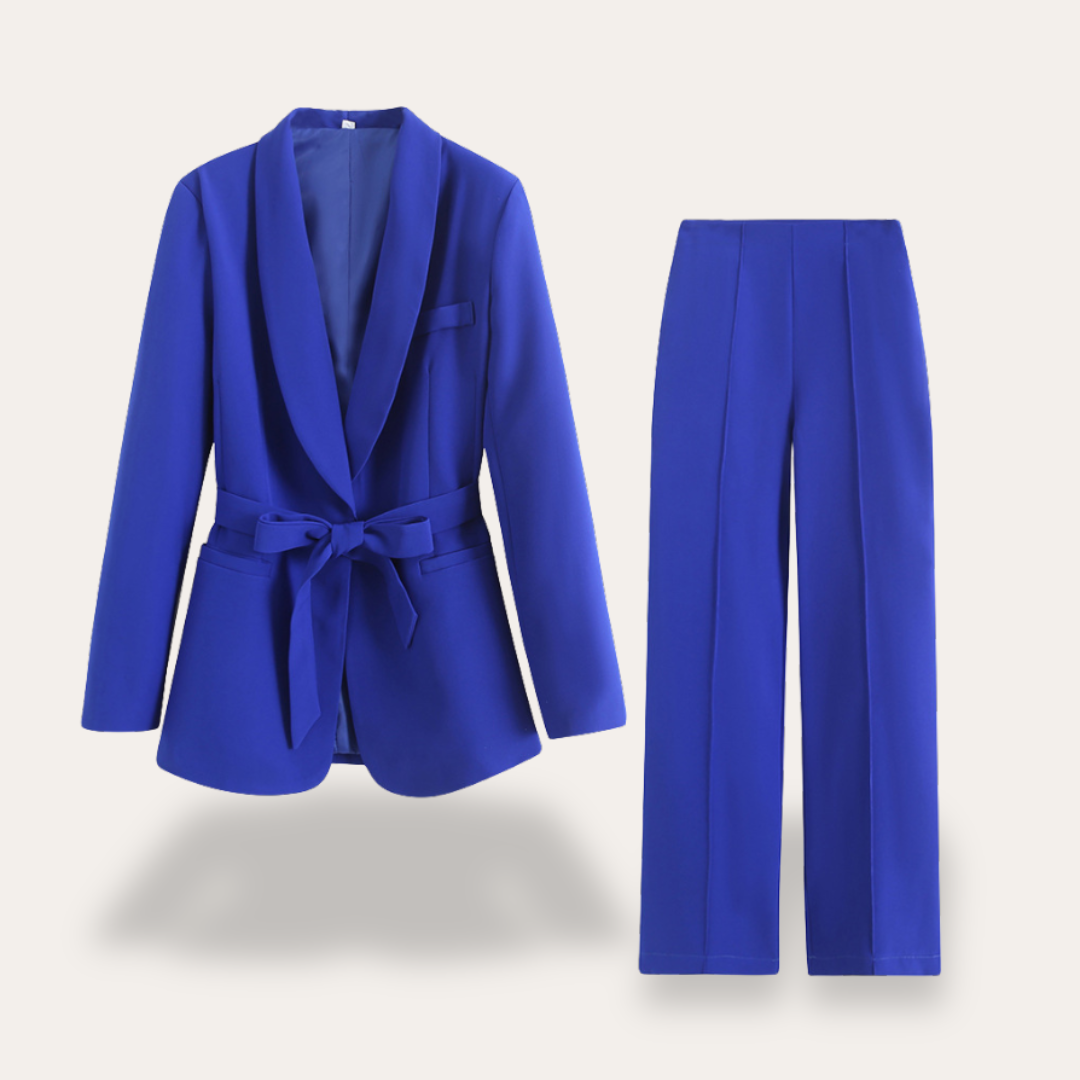 Belted Blazer and Wide Leg Trousers Set