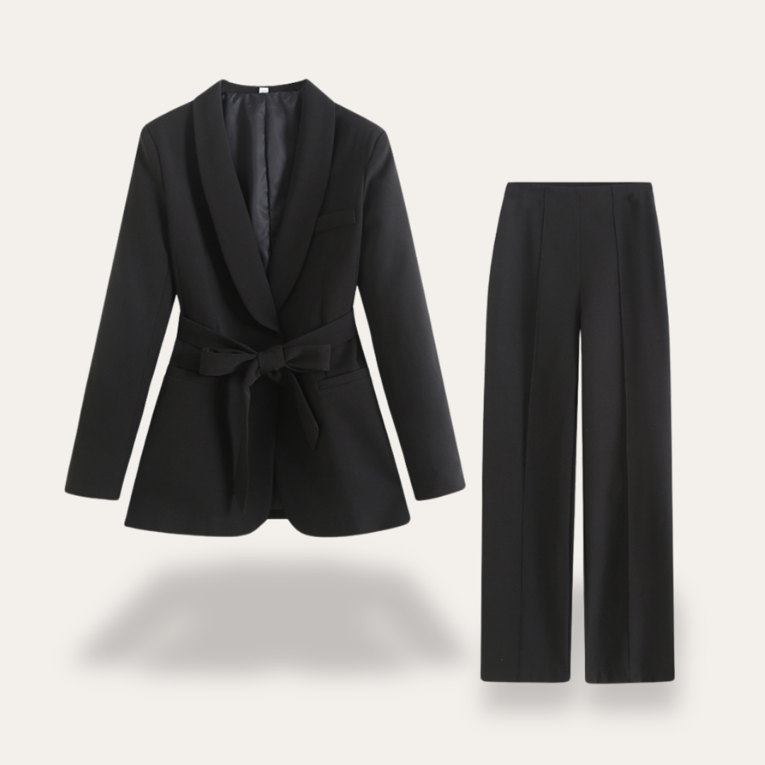 Belted Blazer and Wide Leg Trousers Set
