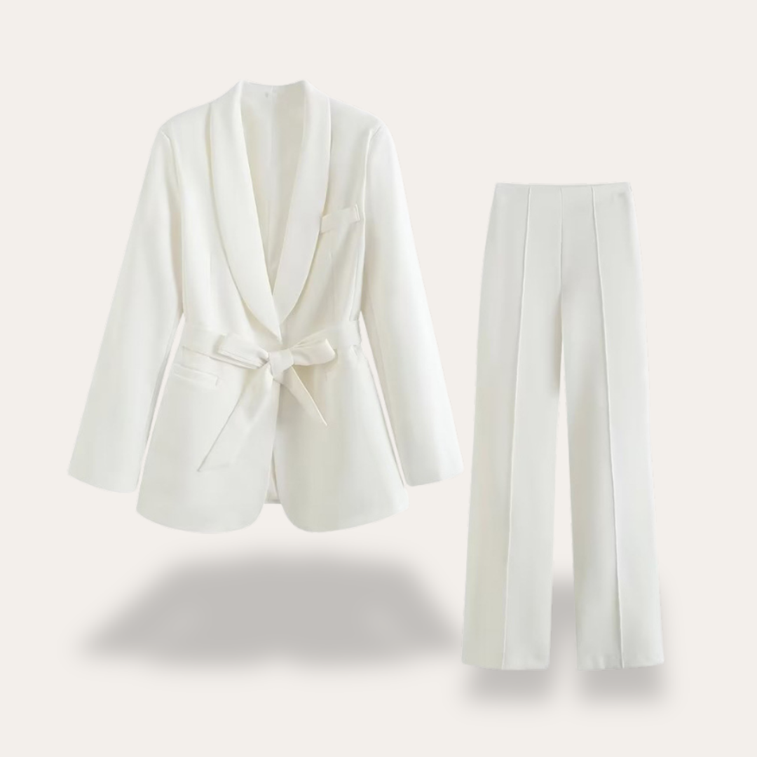 Belted Blazer and Wide Leg Trousers Set