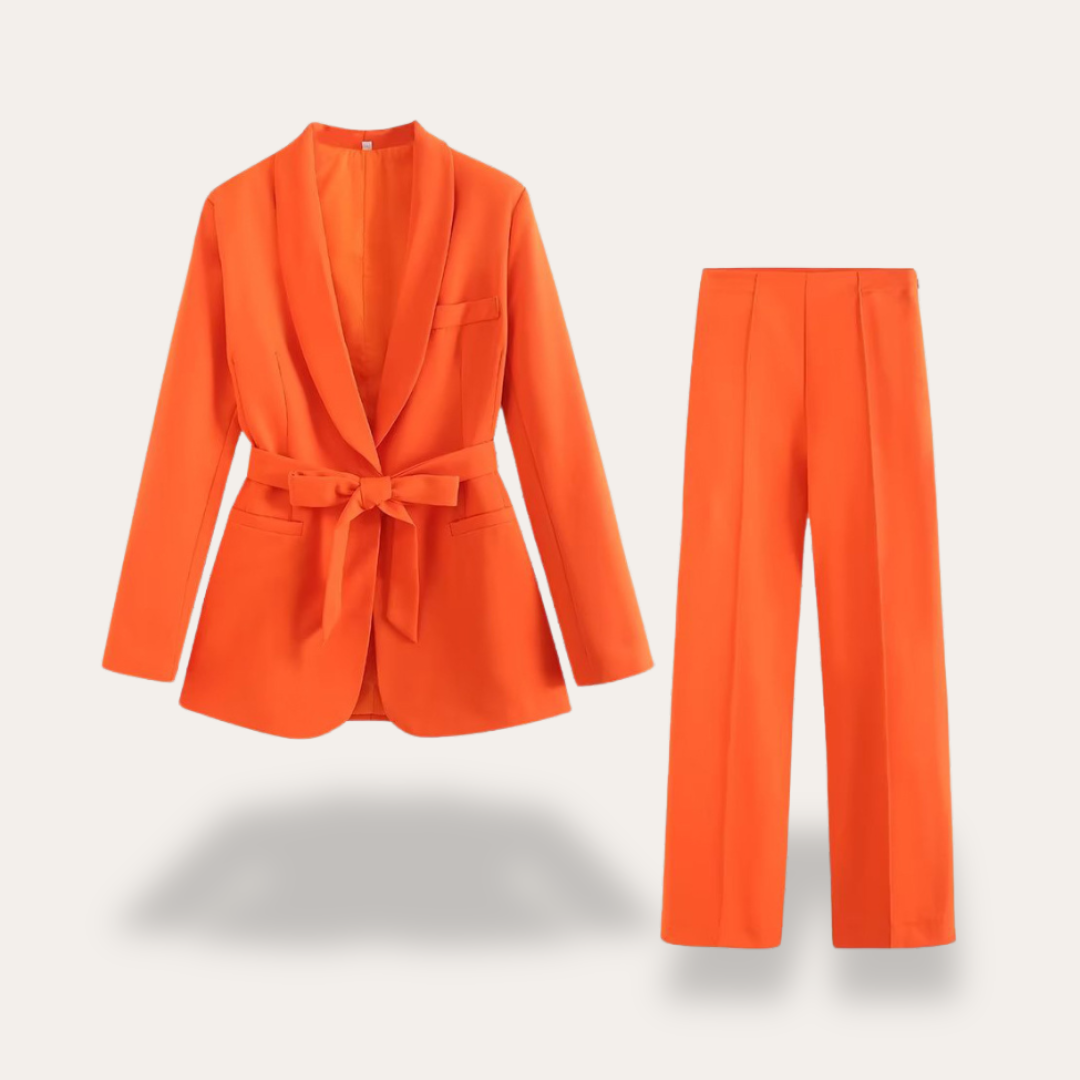 Belted Blazer and Wide Leg Trousers Set