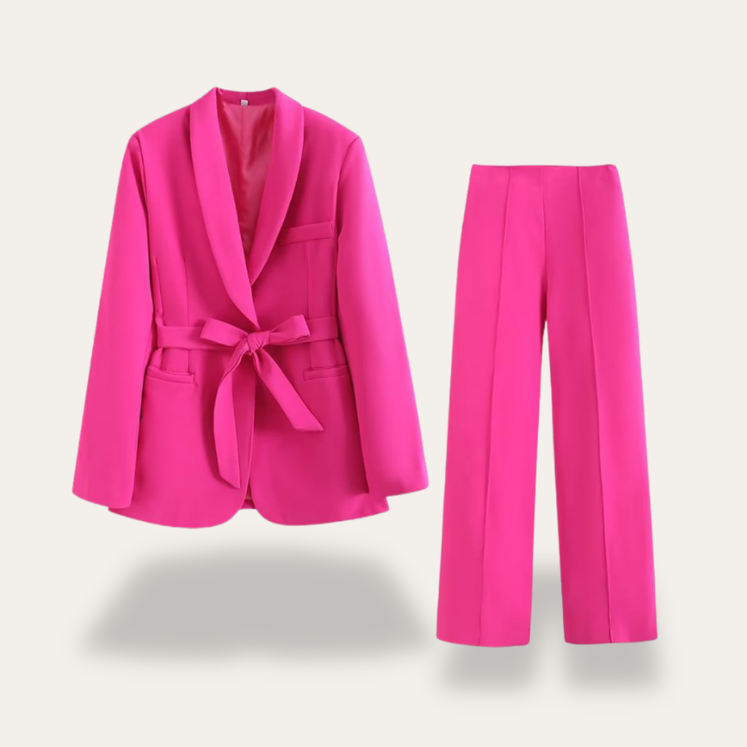 Belted Blazer and Wide Leg Trousers Set