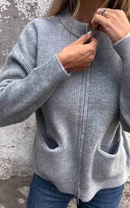 Wool Blend Zip Cardigan Sweater for Men - Straight Fit Everyday Wear 7