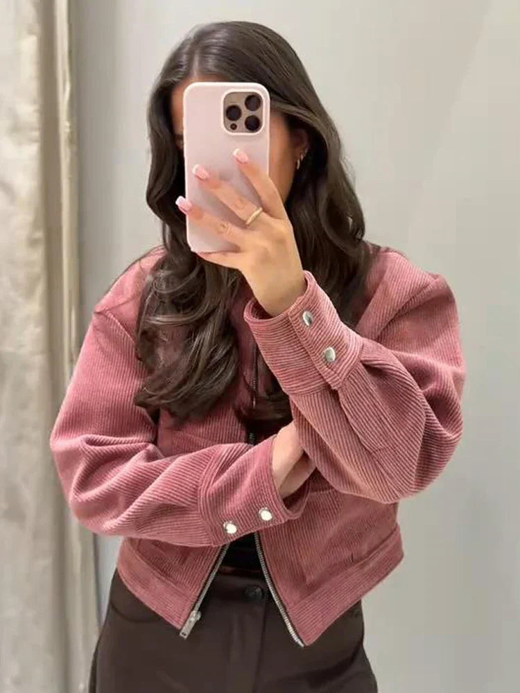 Cropped Zip-Up Bomber Jacket