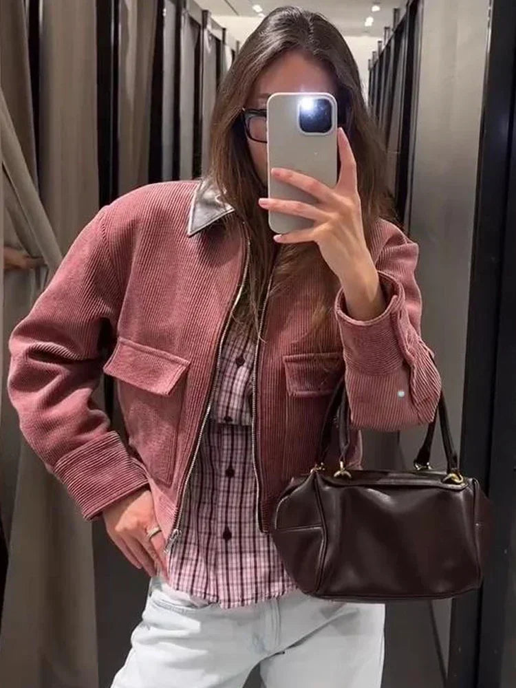 Cropped Zip-Up Bomber Jacket