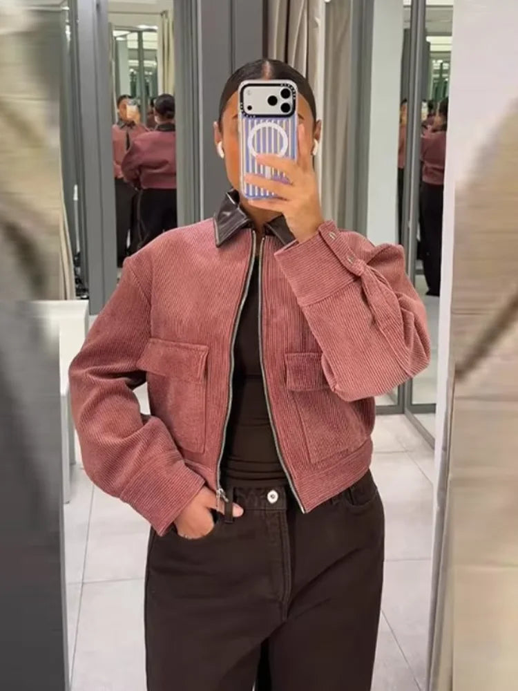 Cropped Zip-Up Bomber Jacket