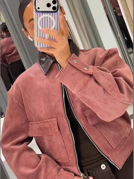 Cropped Zip-Up Bomber Jacket