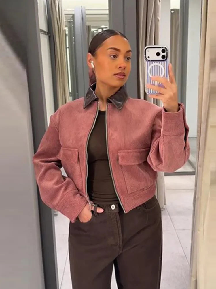 Cropped Zip-Up Bomber Jacket